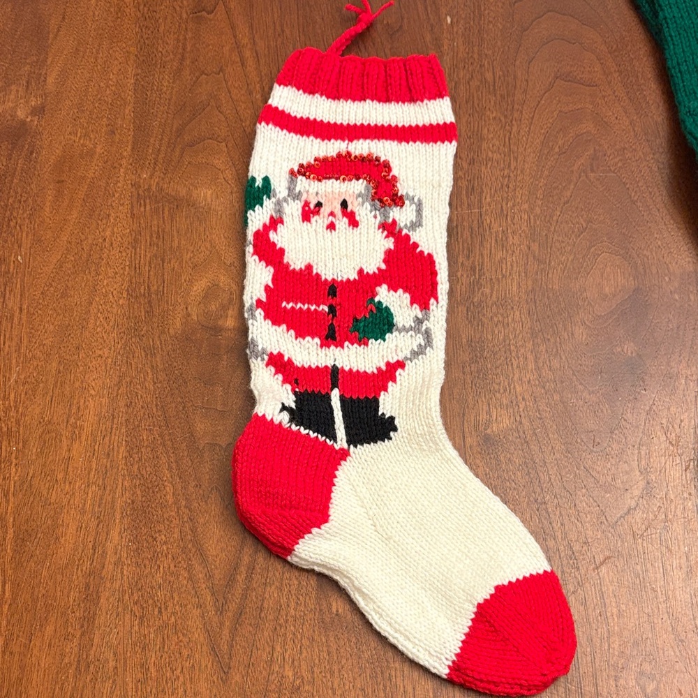 VINTAGE Festive Santa Knit Christmas Stocking - Red and White